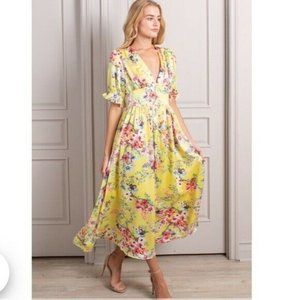 SENLIS Floral Valentine Button Front Maxi Dress